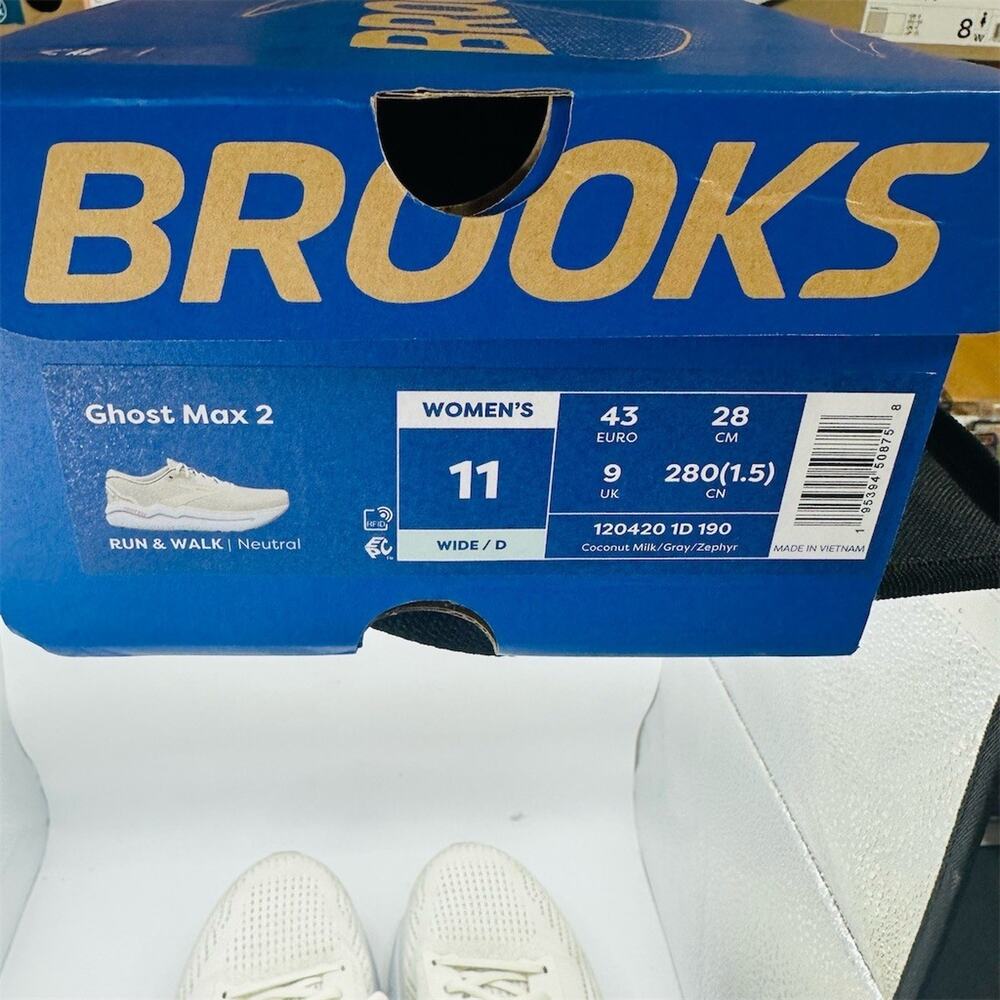 Brooks Ghost Max 2 Women's Running Walking Shoes Coconut Milk/Gray Wide Size 11 - Picture 9 of 9